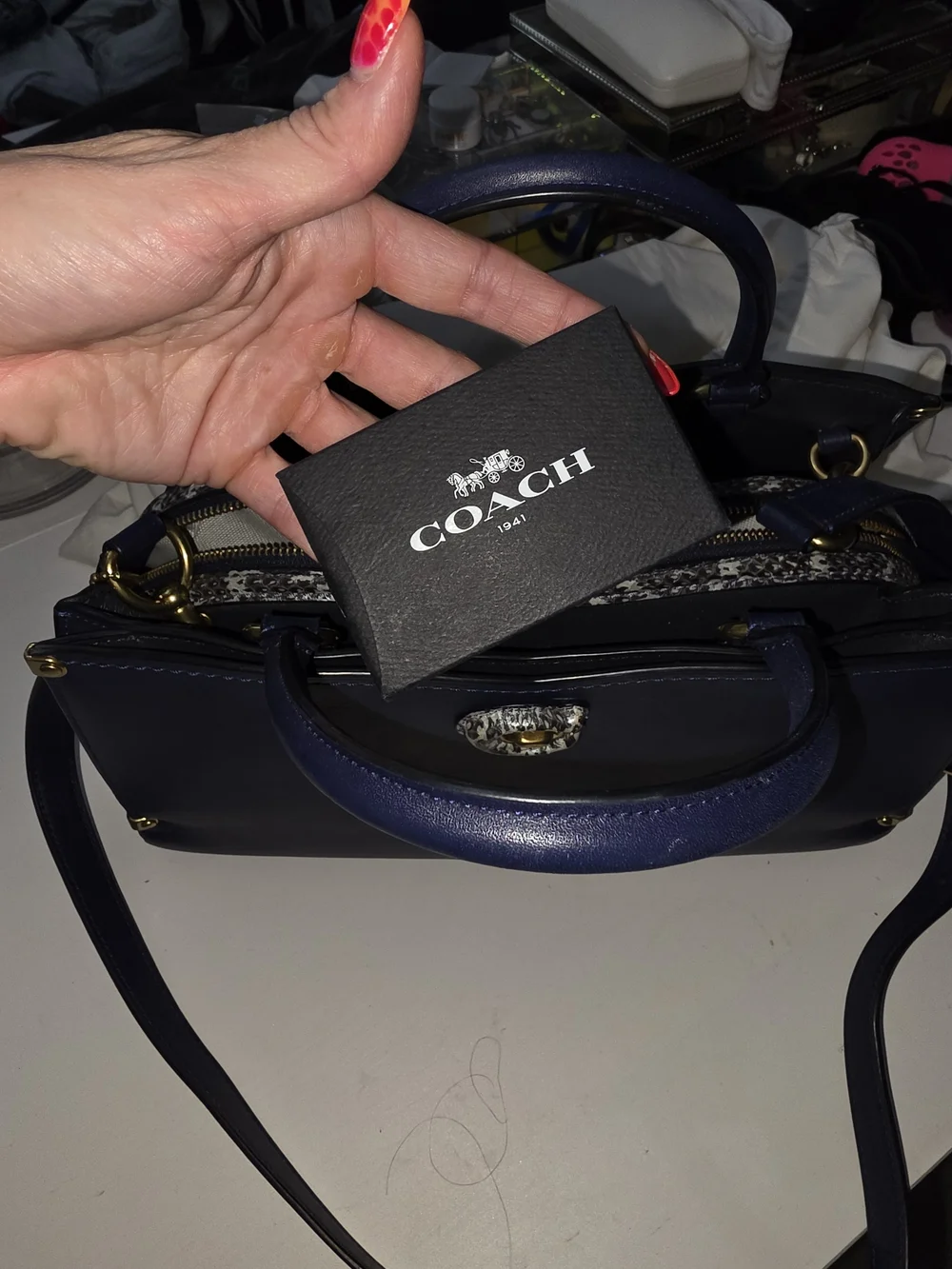 Coach Leather Classic Navy Structured Top-Handle Satchel